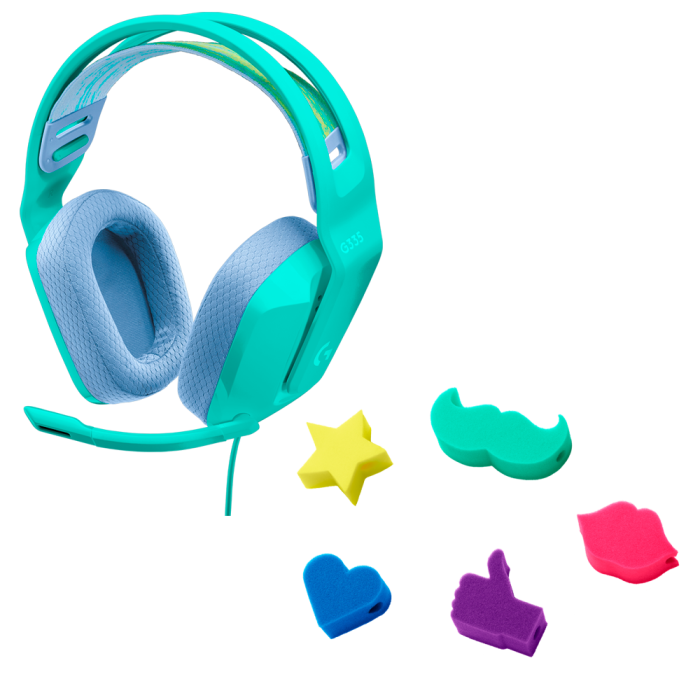 Kit Headset Gamer Logitech G335 Mint Fun Mic Covers