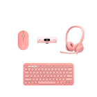 Mouse Sem Fio Logitech Pebble Mouse 2 M350s Rosa + Teclado sem fio Logitech Pebble Keys 2 K380s - Rosa + Headset com fio USB Logitech H390 - Rosa + Webcam Full HD Logitech Brio 500 - Rosa 