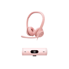 Headset com fio USB Logitech H390 - Rosa + Webcam Full HD Logitech Brio 500 - Rosa