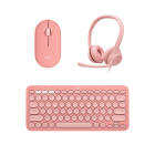 Mouse Sem Fio Logitech Pebble Mouse 2 M350s Rosa + Teclado sem fio Logitech Pebble Keys 2 K380s - Rosa + Headset com fio USB Logitech H390 - Rosa